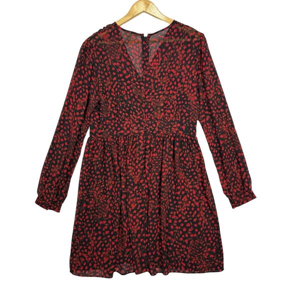 Michael Kors Chiffon Dress Black Red Size 12 Sheer Long Sleeve Lined Camisole - Picture 2 of 16